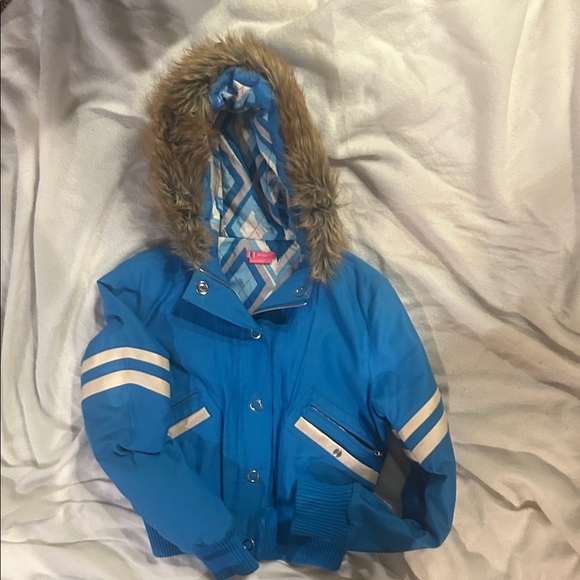 BCBGirls Blue Bomber Jacket with Faux Fur Hood - Picture 4 of 8